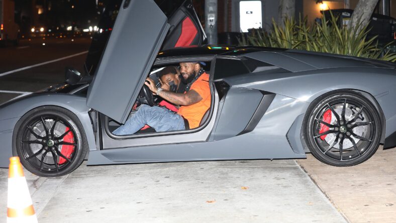 Rapper The Game is seen driving off from Nobu Malibu with the car doors up on his Lamborghini in Malibu. 02 May 2021 Pictured: The Game. Photo credit: Photographer Group/MEGA TheMegaAgency.com +1 888 505 6342 (Mega Agency TagID: MEGA751261_002.jpg) [Photo via Mega Agency]